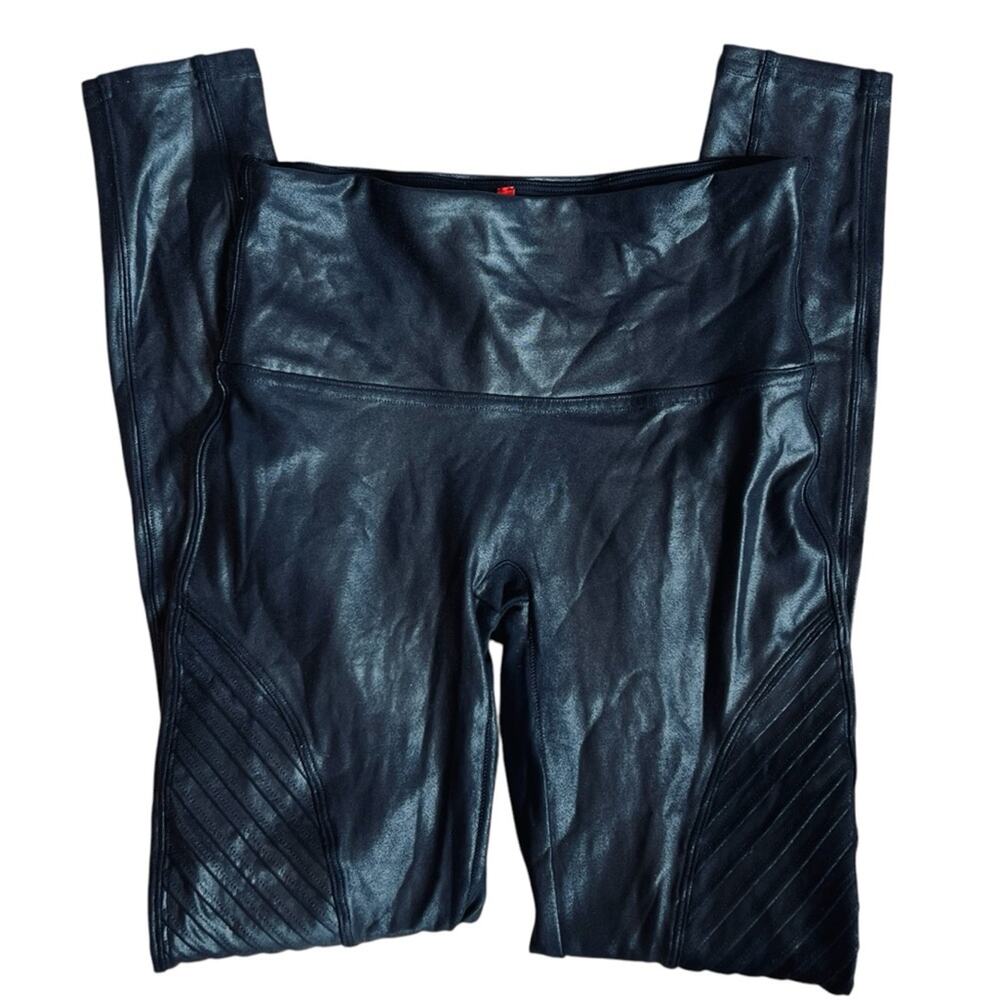 Spanx Women’s Sz M Black Faux Leather Moto Leggings Pants Pull On - Picture 4 of 12